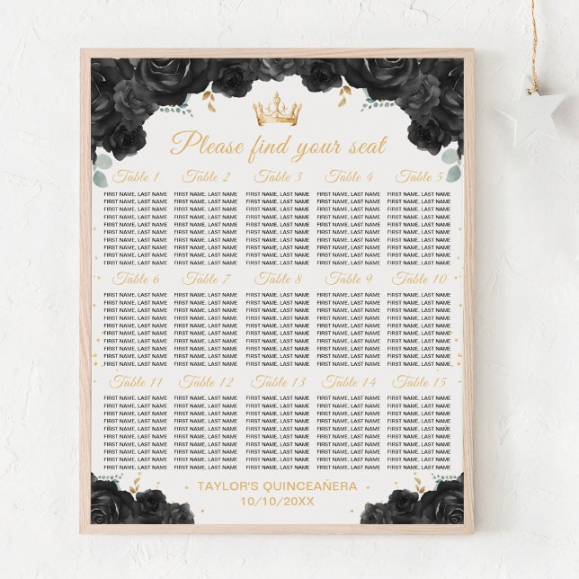 Poster Carte de siège de la princesse noire Quinceañera 1 (Créateur téléchargé)