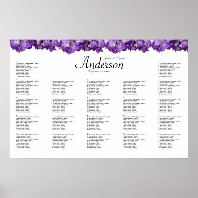 Poster Carte de siège de la réception de mariage violet H (Devant)