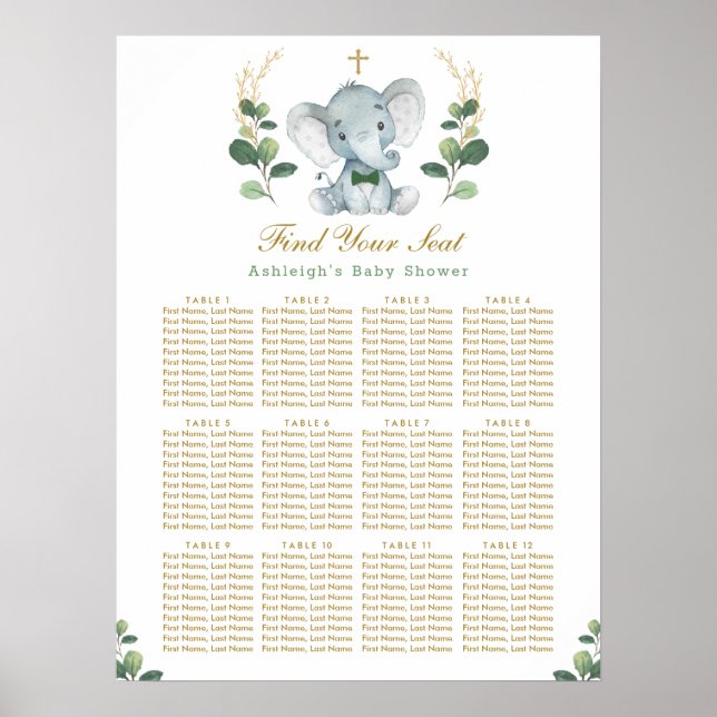 Poster Carte de siège de l'éléphant d'or vert (Devant)