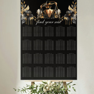 Poster Carte de siège de luxe Black Gold Quinceañera