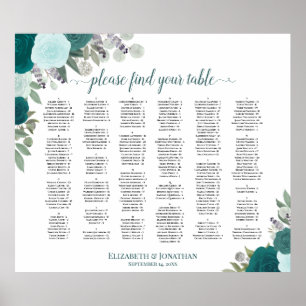 Poster Carte de siège de Mariage alphabétique Rose Boho t