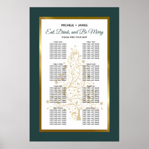 Poster Carte de siège de mariage d'hiver Emerald Gold