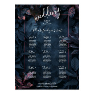 Poster Carte de siège de mariage enchantée de minuit