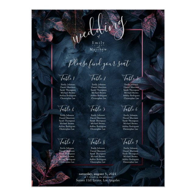 Poster Carte de siège de mariage enchantée de minuit (Devant)