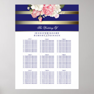 Poster Carte de siège de Mariage Floral Blanc et Marine O