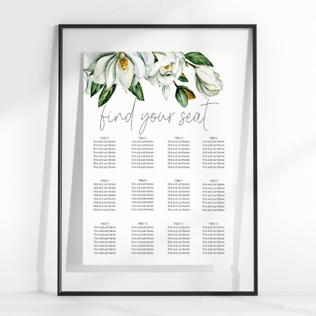 Poster Carte de siège de Mariage floral rustique Magnolia (Créateur téléchargé)