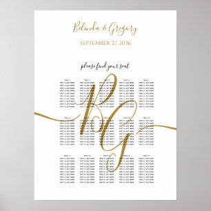 Poster Carte de siège de Mariage initial simple en or
