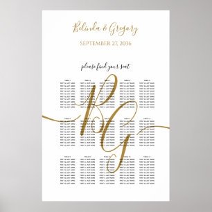 Poster Carte de siège de Mariage initial simple en or