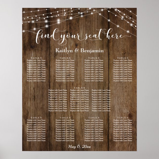 Poster Carte de siège de réception sur mesure et en bois (Devant)