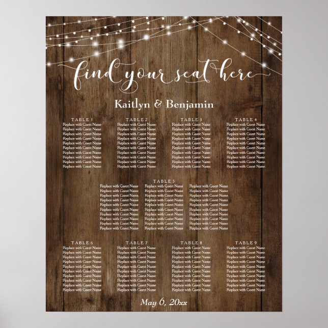 Poster Carte de siège de réception sur mesure et en bois (Devant)