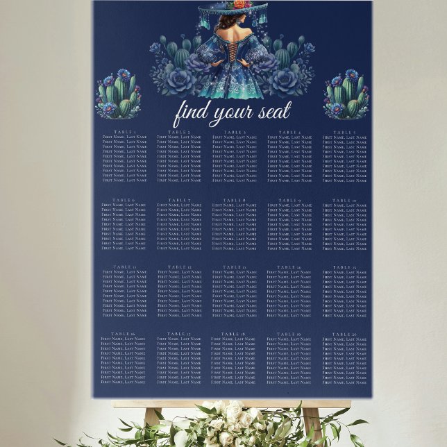 Poster Carte de siège de style mexicain bleu Quinceañera (Créateur téléchargé)