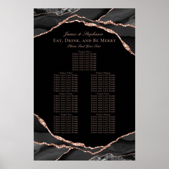 Poster Carte de siège du Mariage d'âge or Rose noir (Devant)