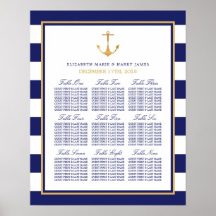 Poster Carte de siège du Mariage d'Ancre d'or nautique vi