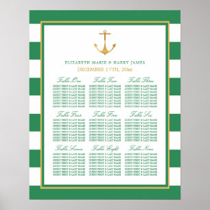 Poster Carte de siège du Mariage d'Ancre d'or nautique vi