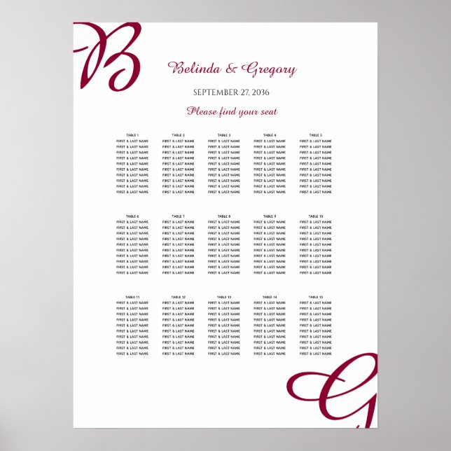 Poster Carte de siège du Mariage de automne d'automne de  (Devant)
