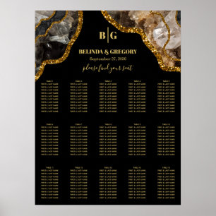 Poster Carte de siège du Mariage de l'Agate Noir & Or