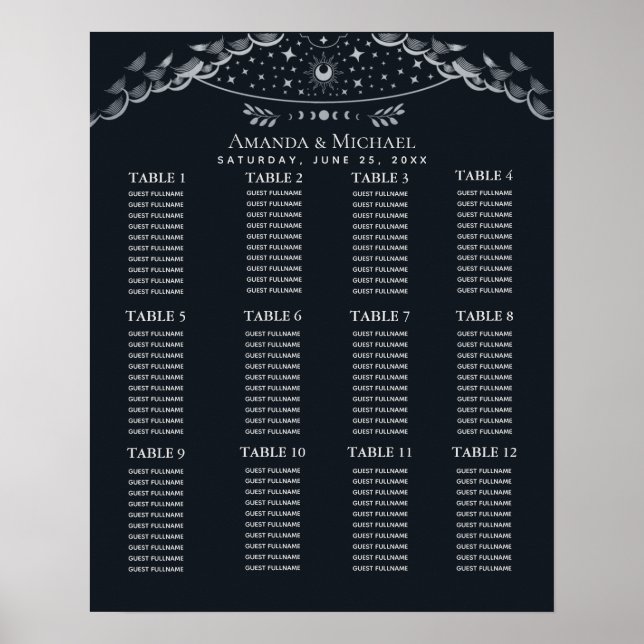Poster Carte de siège du Mariage de Tarot Mystique Argent (Devant)