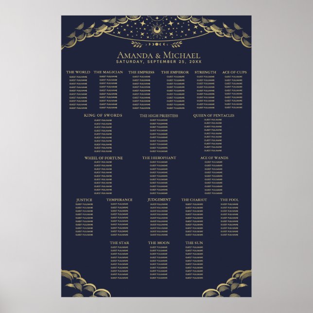 Poster Carte de siège du Mariage de Tarot Mystique Gold e (Devant)