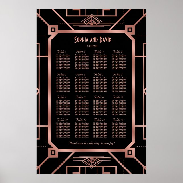 Poster Carte de siège en cuivre noir Great Gatsby de luxe (Devant)