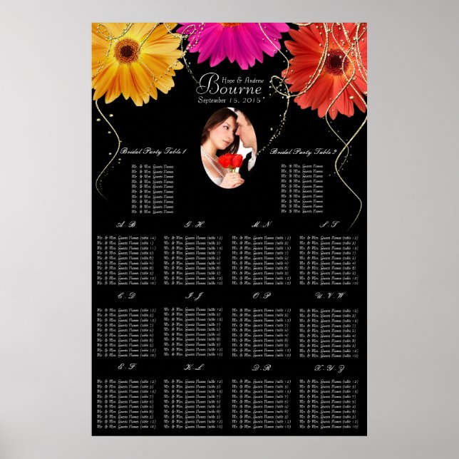 Poster Carte de siège en marguerite rose et orange (Devant)