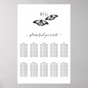 Poster Carte de siège Mariage à papillon noir blanc