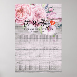 Poster Carte de siège mariage Aquarelle Boho Floral Wood