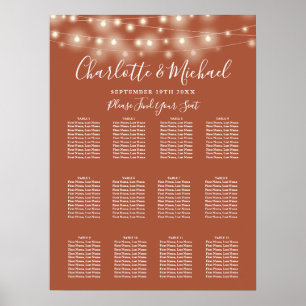 Poster Carte de siège Mariage avec des lampes à cordes en