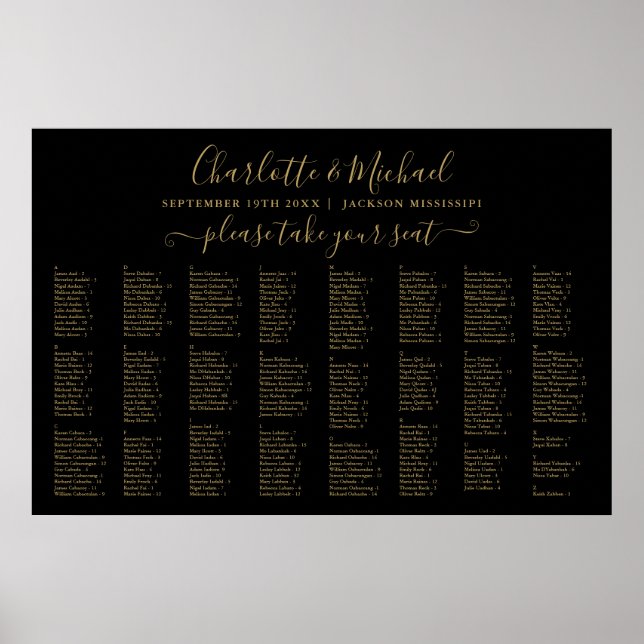 Poster Carte de siège Mariage Black And Gold 300 (Devant)