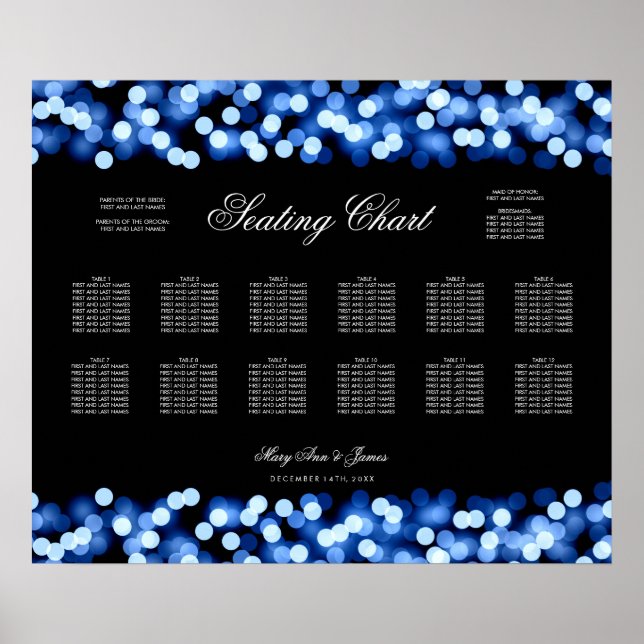 Poster Carte de siège mariage Blue Hollywood Glam (Devant)
