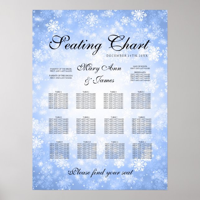 Poster Carte de siège mariage Blue Winter Wonderland (Devant)