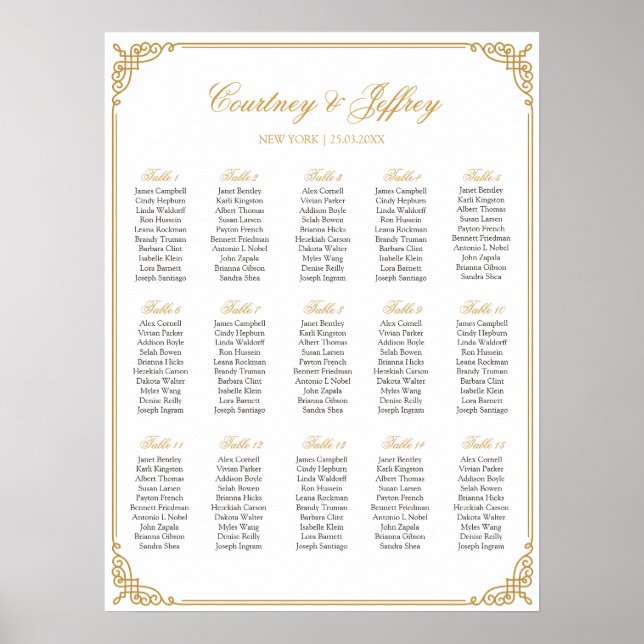 Poster Carte de siège mariage, Calligraphie Couleur perso (Devant)