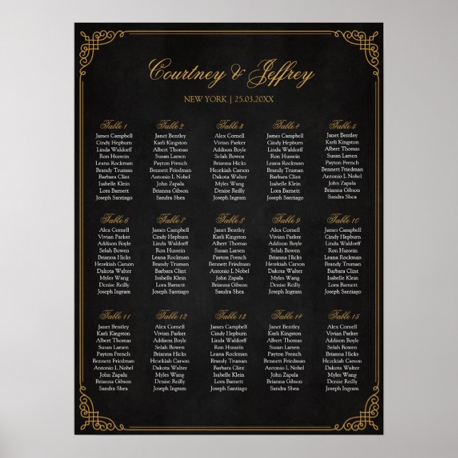 Poster Carte de siège mariage, Calligraphie Couleur perso (Devant)