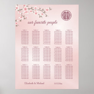 Poster Carte de siège Mariage chinois Cherry Blossom
