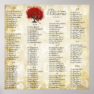 Poster Carte de siège Mariage damassé Feuille de coeur ro