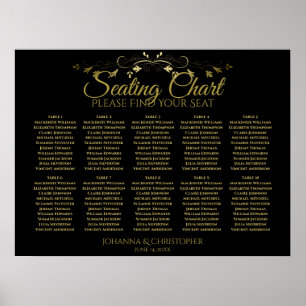 Poster Carte de siège Mariage de 10 tables Gold & Black