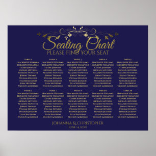 Poster Carte de siège Mariage de 10 tables Gold & Navy si