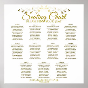 Poster Carte de siège Mariage de 11 tables Gold & White