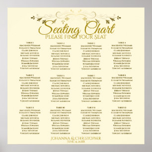 Poster Carte de siège Mariage de 12 tables Gold & Cream S