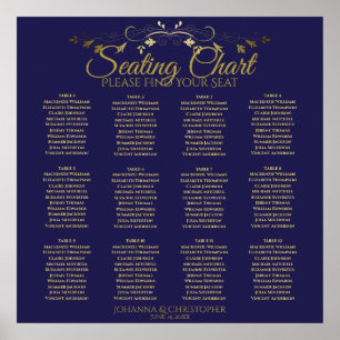 Poster Carte de siège Mariage de 12 tables Gold & Navy si