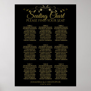 Poster Carte de siège Mariage de 9 tables Gold & Black