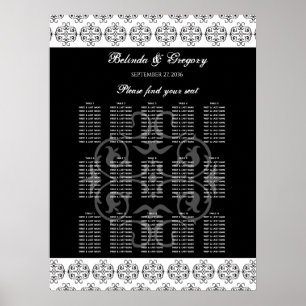 Poster Carte de siège Mariage de calligraphie noir et bla