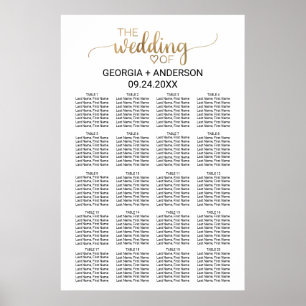 Poster Carte de siège Mariage de calligraphie or simple