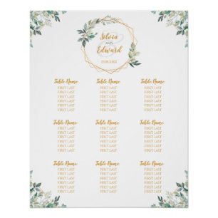 Poster Carte de siège Mariage de feuille d'or géométrique