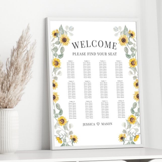 Poster Carte de siège Mariage de fleurs de soleil jaunes  (Créateur téléchargé)