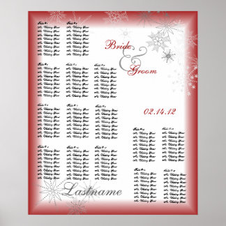 Poster Carte de siège Mariage de flocon de neige rouge