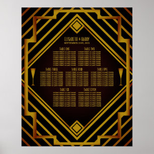 Poster Carte de siège Mariage de Gatsby Gold 2020