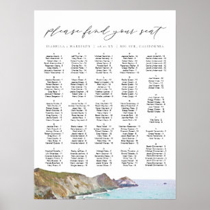 Poster Carte de siège Mariage de la ligne Skyline BIG SUR