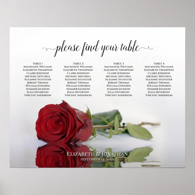 Poster Carte de siège Mariage de la table Rose rouge 4 (Devant)