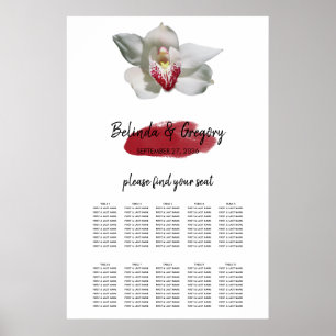 Poster Carte de siège Mariage de l'orchidée bordeaux blan