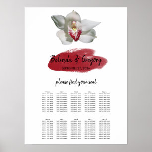 Poster Carte de siège Mariage de l'orchidée bordeaux blan